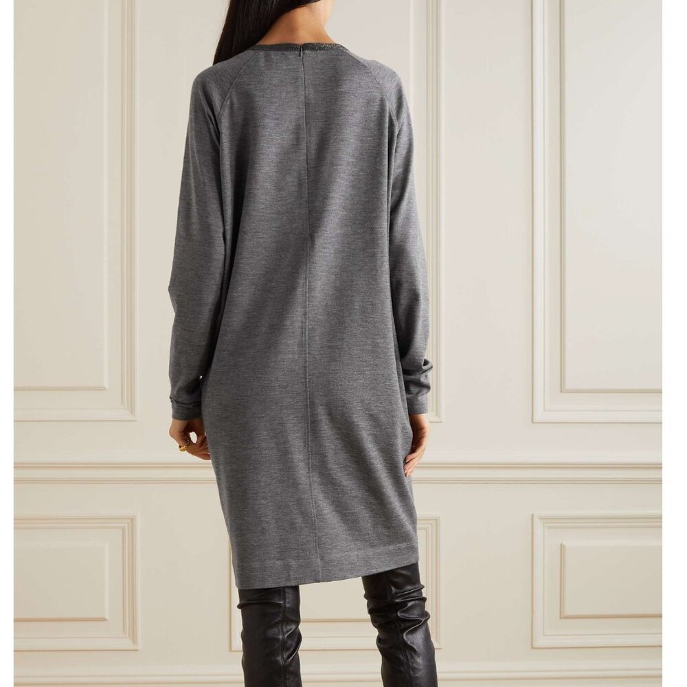 Brunello Cucinelli Monili Dress Charcoal Gray Pockets Long Sleeves Size Small - Picture 4 of 9